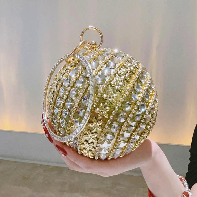 Runde Perlen-Kupplungstasche Mini-Handtasche Luxuriöse Elegante Abendtasche Ringgriff Für Damen Braut Brautjungfer Hochzeitsfeier Handtasche