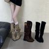 2025 New Autumn and Winter Pleated Piled Boots Round Head Thick Heel Suede Two Wear Knight Women's Boots
