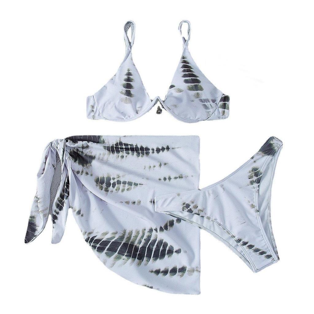 Baddräkt Kvinnors delade tredelade Print Halter Neck Dragsko Bikini Set