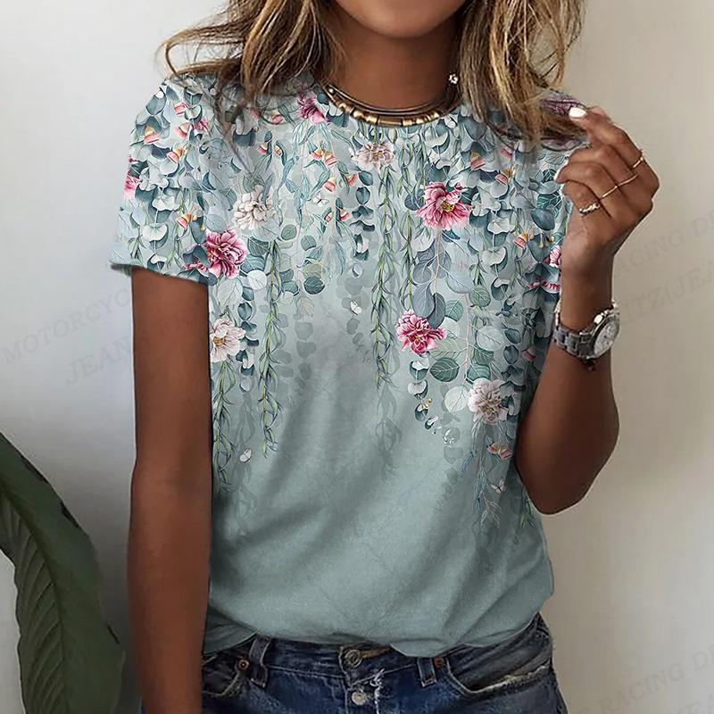 Women's T Shirt Rabbit 3d Print T-shirt Women Fashion T-shirts Floral T Shirt Short Sleeve Tops Tees Y2k Clothes Camisetas