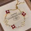 Sterling Floral Four Leaf Clover Jewelry Set With Pink Mother Of Pearl Inlay Women Necklace Earrings Bracelet