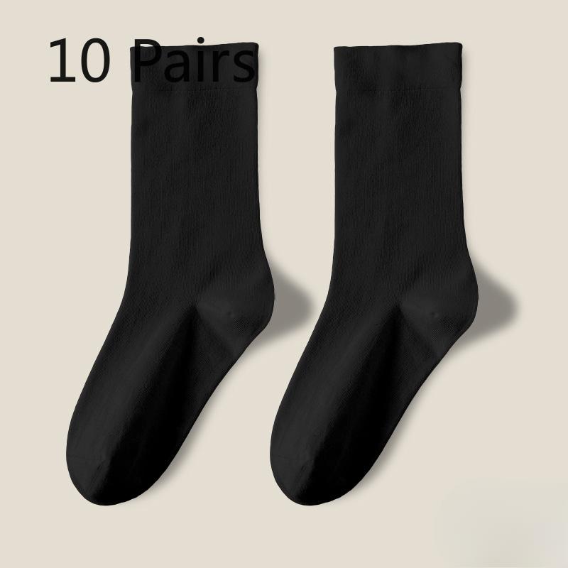 10 Pairs of Female Spring and Autumn Pure Color Moon In The Tube Pile Socks