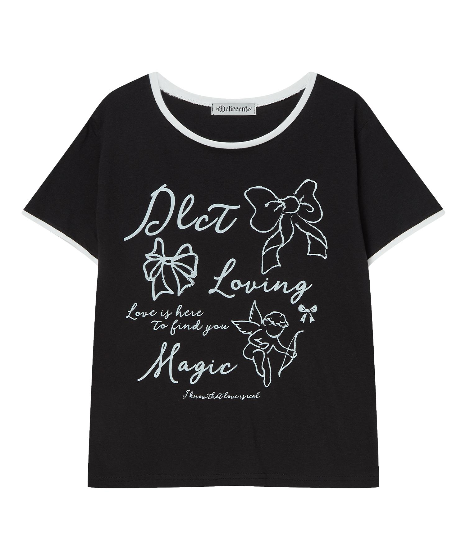 Deliscent Color Block Ribbon Graphic Tee [Black] Black/Free