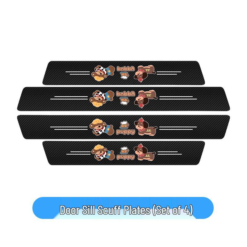 Cartoon Car Door Sill Protector - Anti-Scratch Carbon Fiber Texture Strip