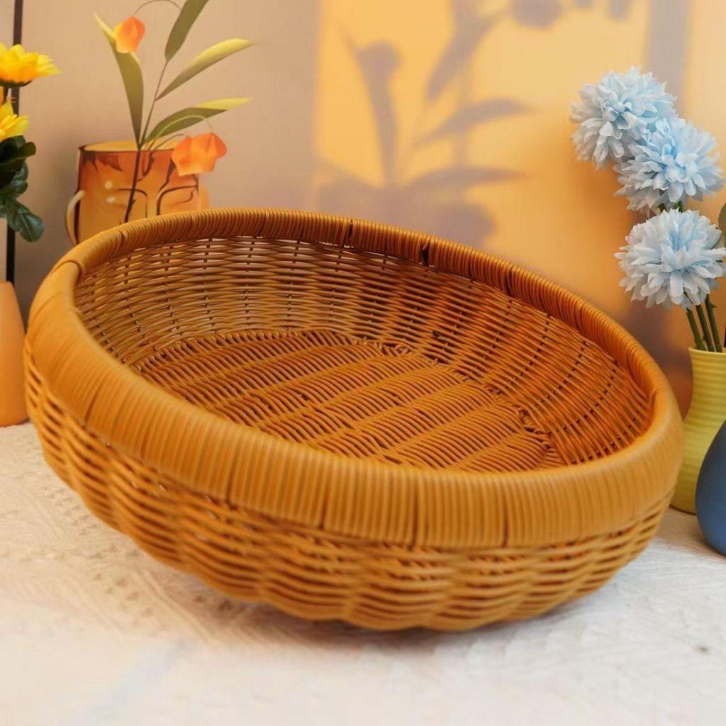 Hand-Woven Rattan Snack & Fruit Basket - Desktop Sundries, Bread, and Steamed Buns Storage Basket
