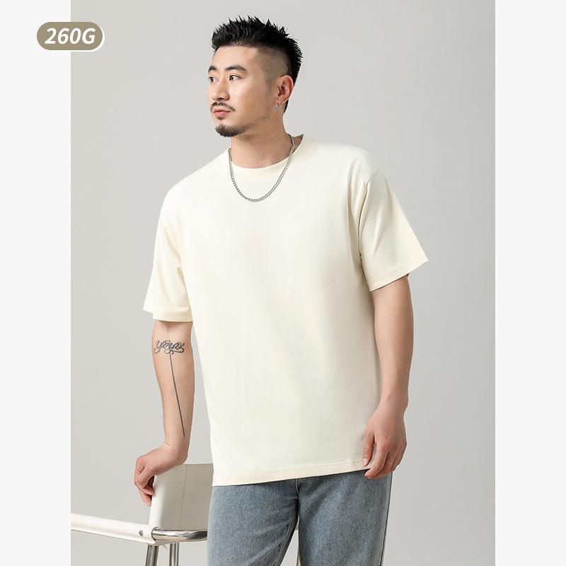 Футболка большого размера из чистого хлопка плотностью 260 г, однотонная, с маленьким воротником, для мужчин и пар 2XL (80~90 kg) абрикосовый