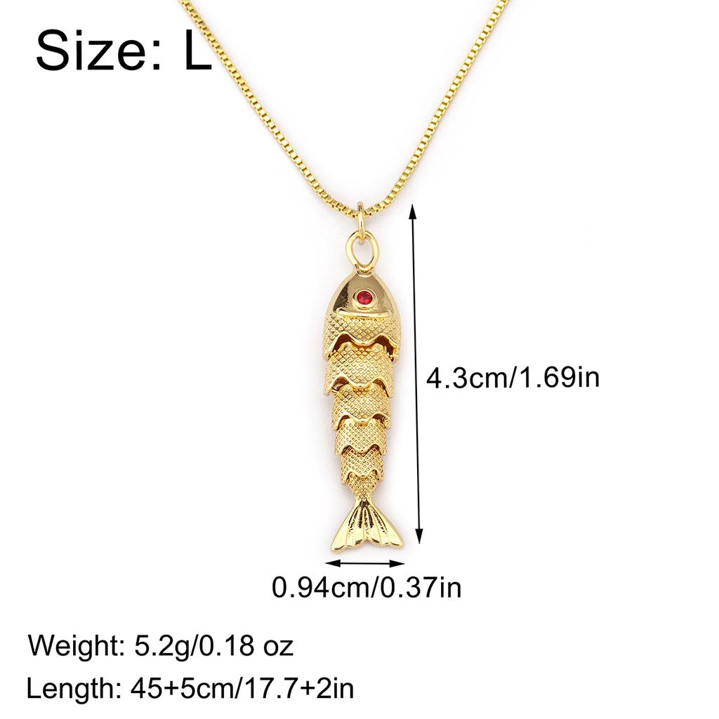 QIKU Fischform Anhänger Halskette Vergoldet mit Kristallauge Inlay Niedliche Kupfer Gliederkette für Party Reise Geschenke