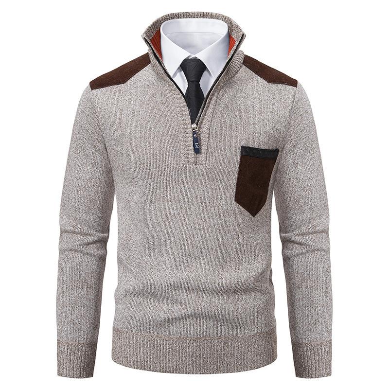 Men Pullover Autumn Winter Sweater Thick Polo Shirts Stand Collar Half Zipper Outerwear