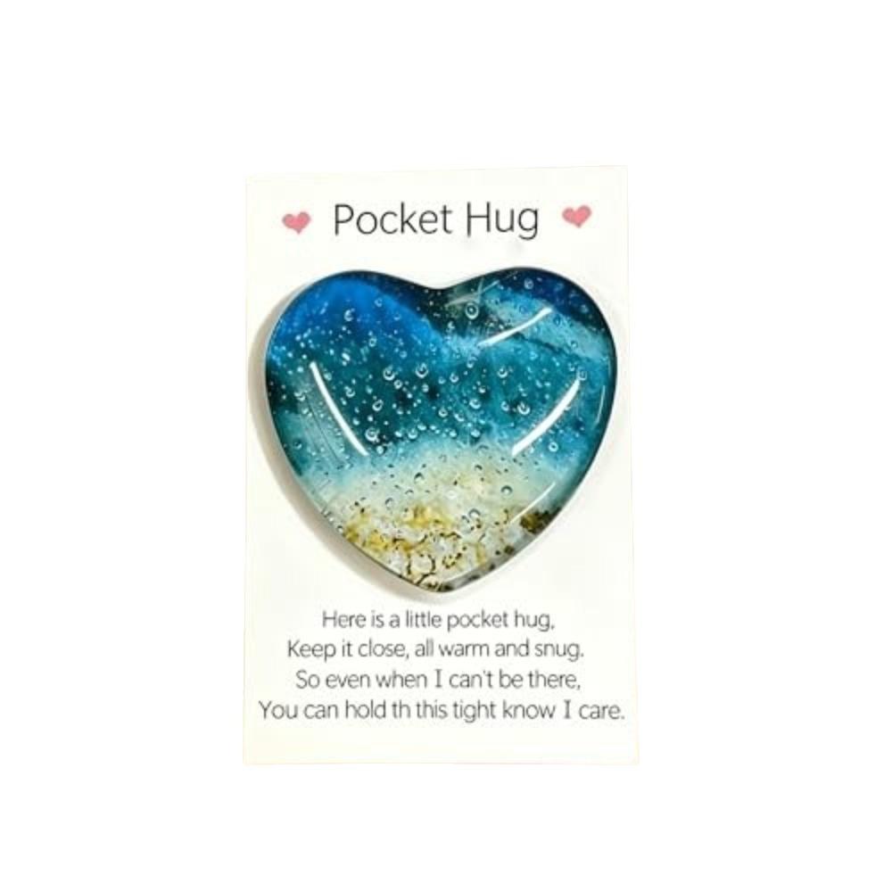 Blue Pocket Heart Stone with Card Meditation Balancing Stone Stress Support