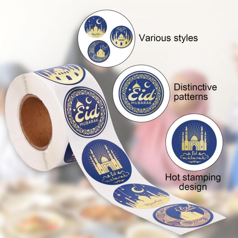 500Pcsroll Arab Eid Stickers Middle Eastern Ramadan Stickers Moon Oil Lamp Mosque Gift Envelope Seal Stickers Southeast Asia