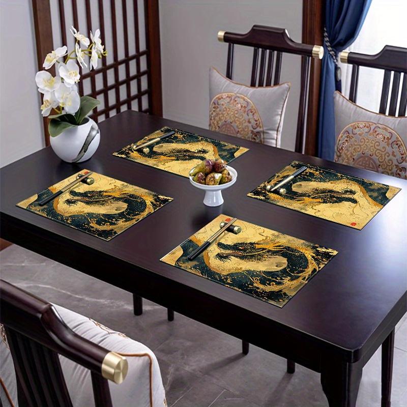 4pcs Placemat Set with Dragon Pattern Design, 12x18 Inches, Suitable for Kitchen and Dining Room Decor, Home Decoration, Family Dinner Table Setting,