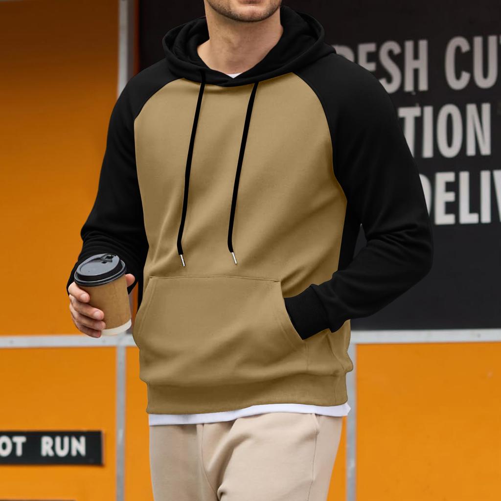 Men's Casual Loose Fit Color Block Hoodie, Long Sleeve Pullover Sweatshirt for Fall and Winter