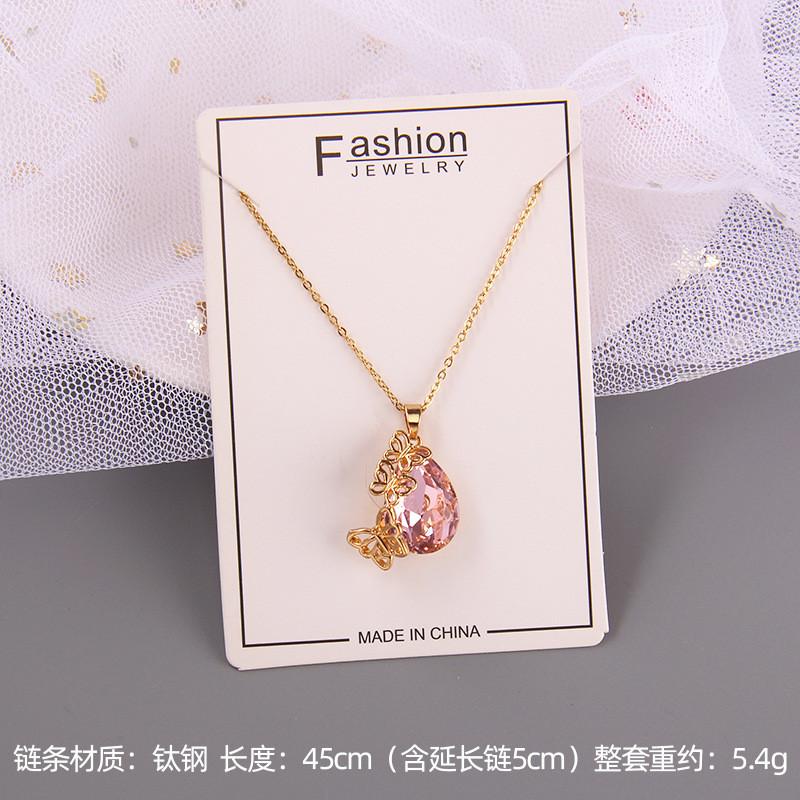 Luxury Drop Water Shaped Zircon Pendant Necklace Geometric Stainless Steel Choker Jewelry Birthday Gifts For Women Girls