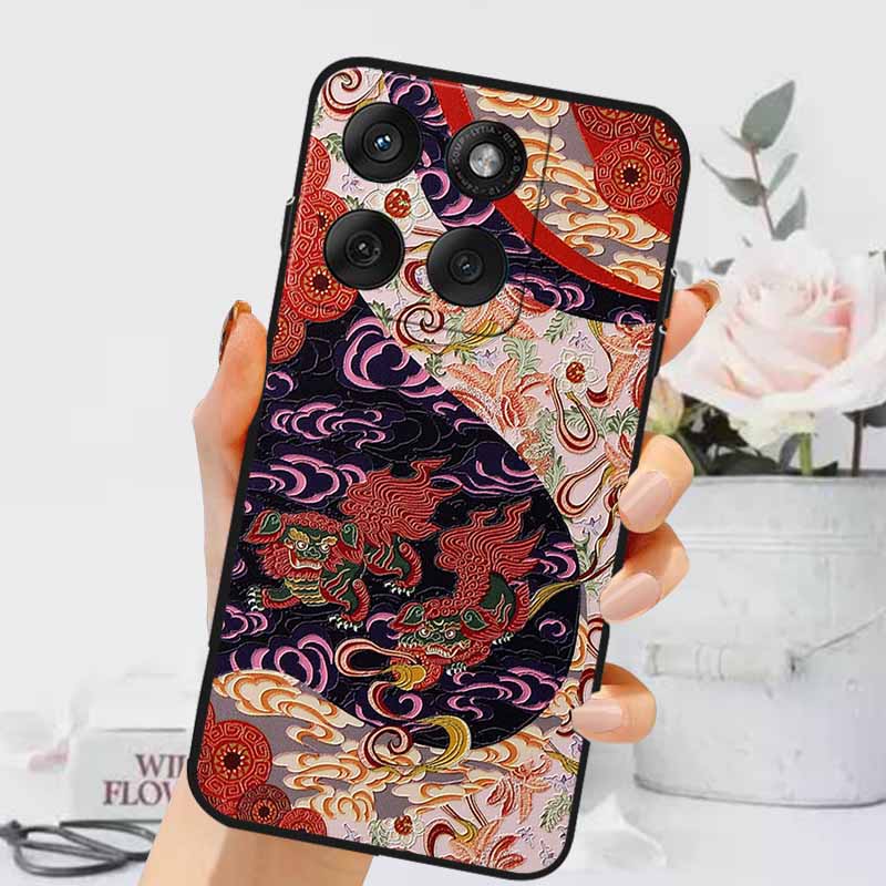 3D Emboss Cases For Edge 60 Fusion / Edge 60 Pro Relief Embossed Retro Silicone Back Cover For Edge 60 Stylus Black Funda 60 Pro