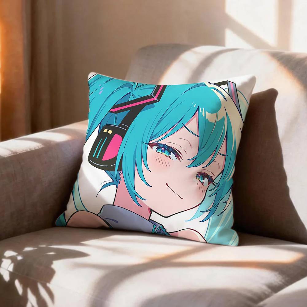 CUTE Anime MMIKU SSticker Pillow Case Pattern Printed Pillowcase For Living Room Sofa Cushion Cover