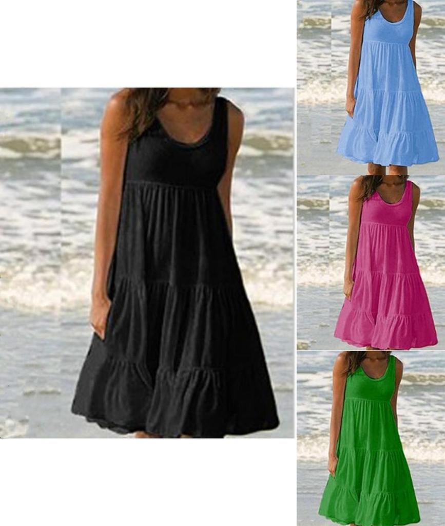 Stylowa Damska Letnia Sukienka Wakacyjna Jednolita Bez Rękawów Imprezowa Plażowa Luźna Krótka Sukienka Sundress Dla Bezproblemowej Elegancji