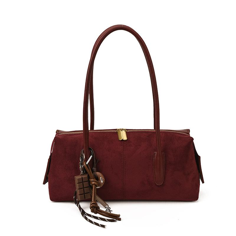 

Large capacity retro Boston bag new high-end texture shoulder armpit bag versatile foreign style commuting casual hand bag no pendant бордовий
