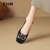 ZHR Women's Rhinestone Buckle Low-Cut Chunky Heel Slip-On Pumps K509
