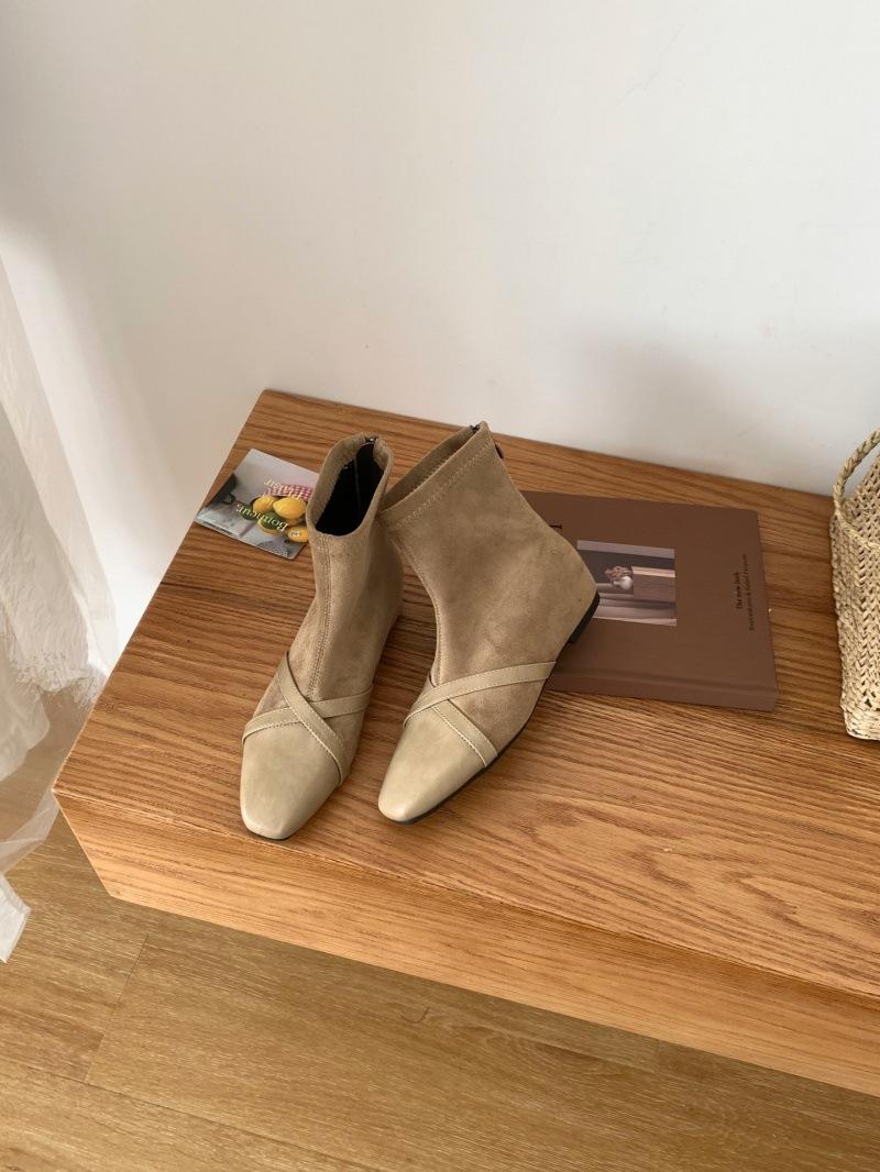 

Корейская версия ретро замшевые эластичные тонкие ботильоны женские 2025 осень и зима новые с внутренней платформой модные универсальные короткие ботинки 40 хаки