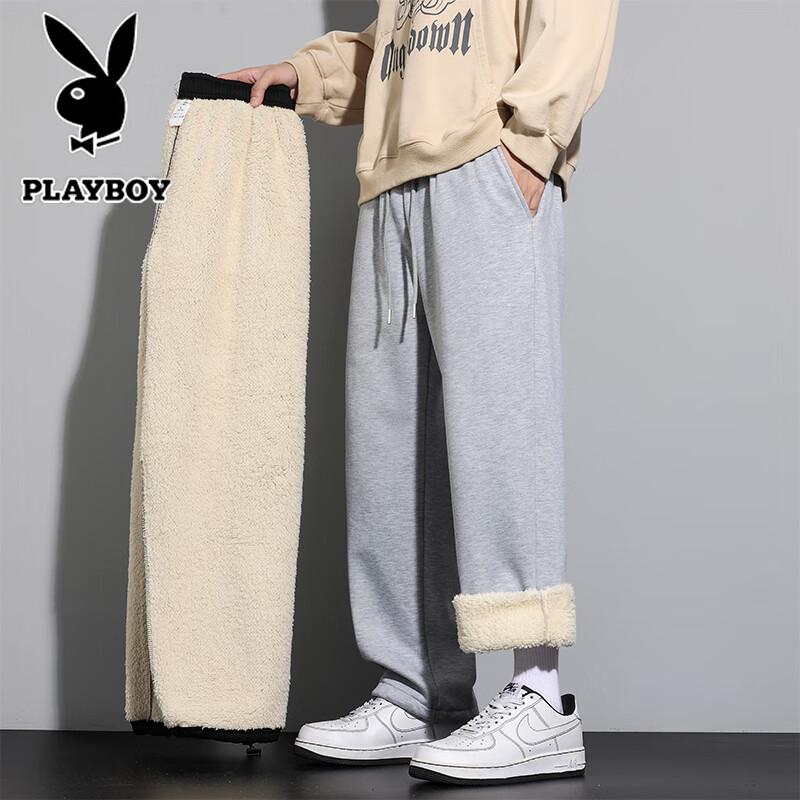 PLAYBOY Men's Thickened Lamb Wool Straight Casual Pants