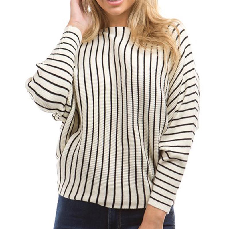 Autumn Winter 2026 Women's Striped Knit Pullover Sweater, Short/Long Sleeve, European American Style