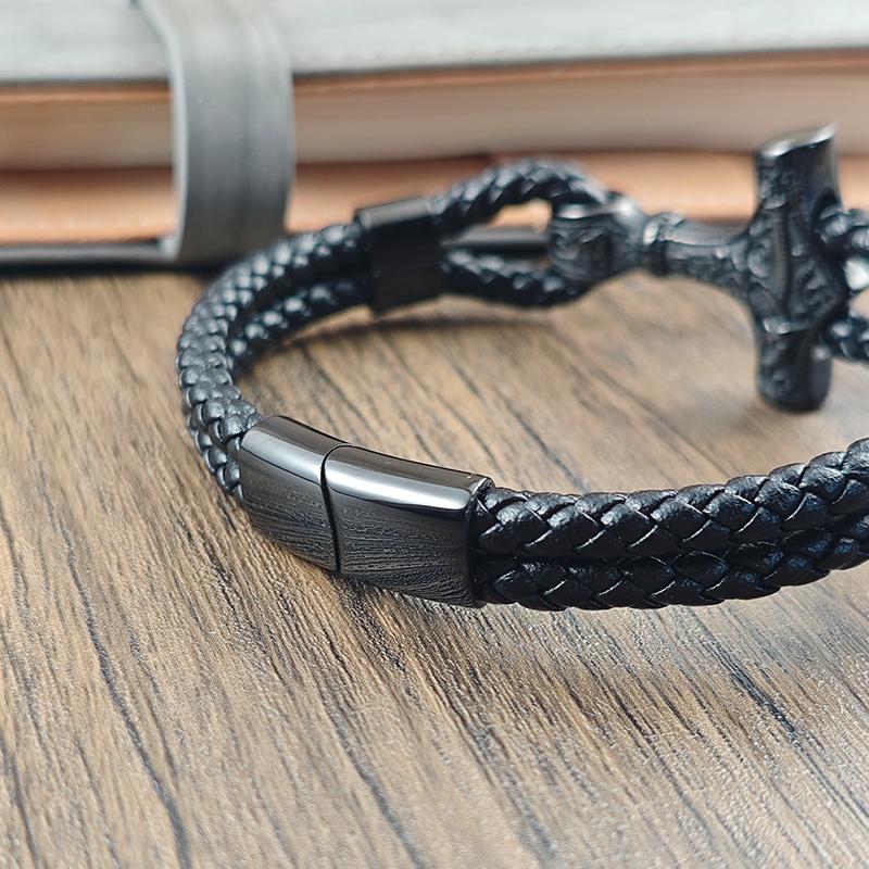 Fashion Stainless Steel Thor's Hammer Multilayer Braided Rope Leather Bracelet & Bangles for Men Jewelry Charm Homme Gift