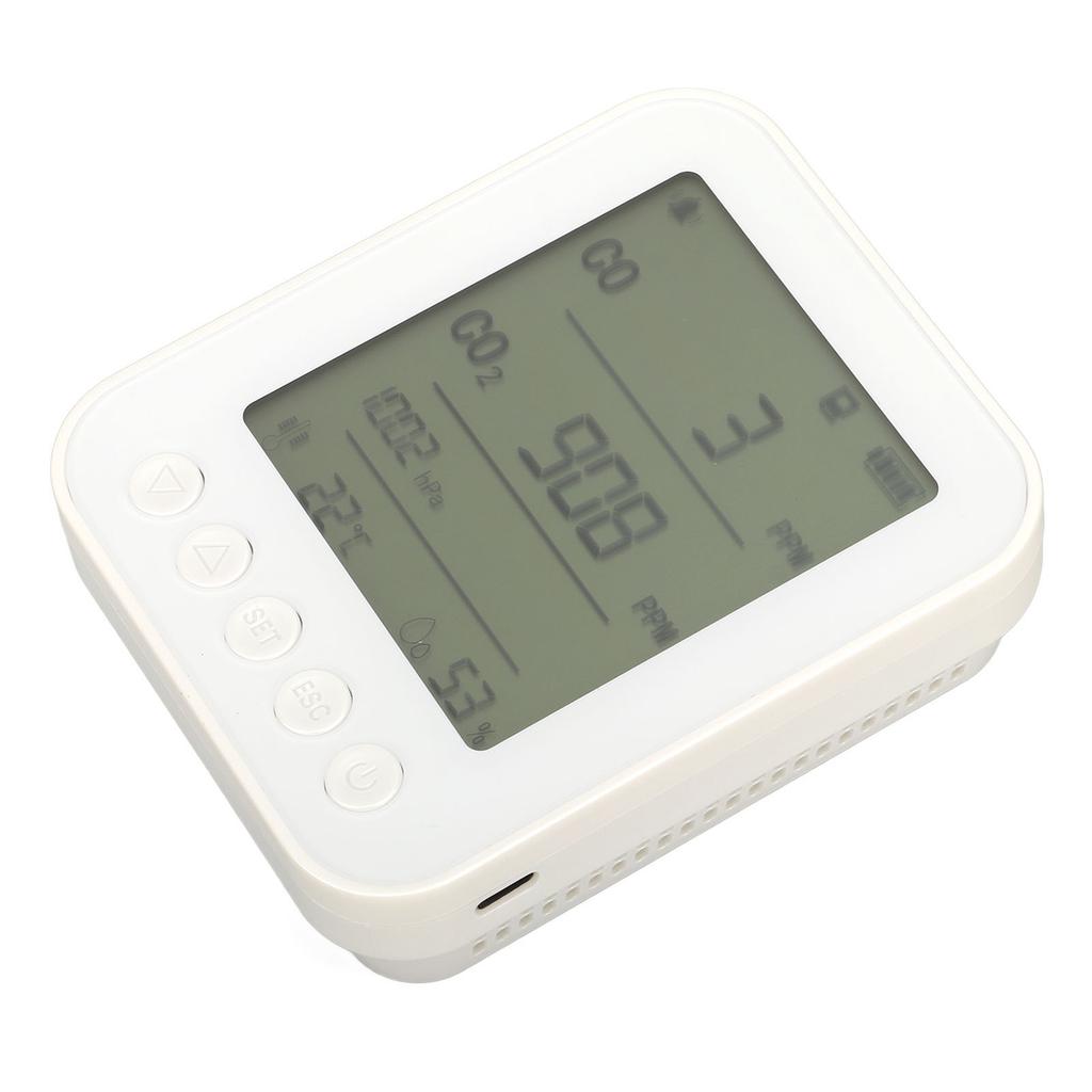 Car Air Quality Monitor 7 in 1 Detector CO2 CO Pressure Temperature Humidity Meter White 5V