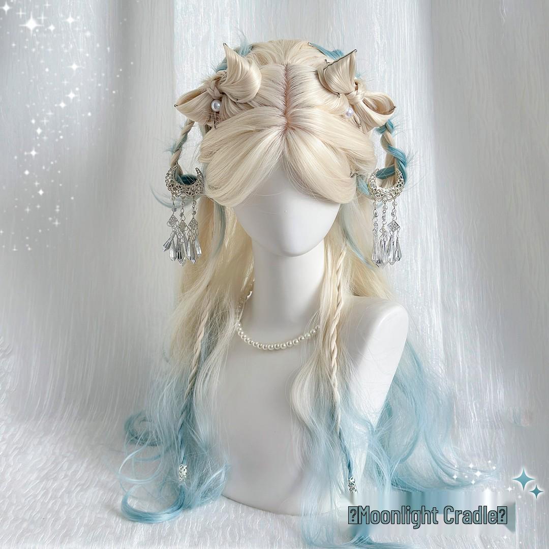 Женский платиново-синий омбре длинный кудрявый парик Linchen