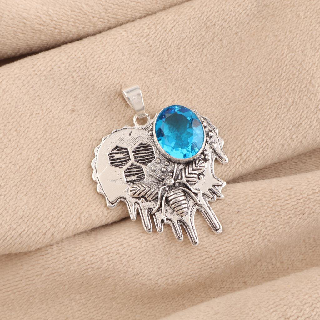 Swiss Blue Topaz Gemstone 925 Sterling Silver Jewelry Pendant 1.49" Gift For Mom CP-28-8