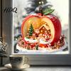 Easy Installation Window Decorations Christmas Static Clings Apple House Santa Claus Stickers Waterproof Creative Holiday Scene Wall Clings