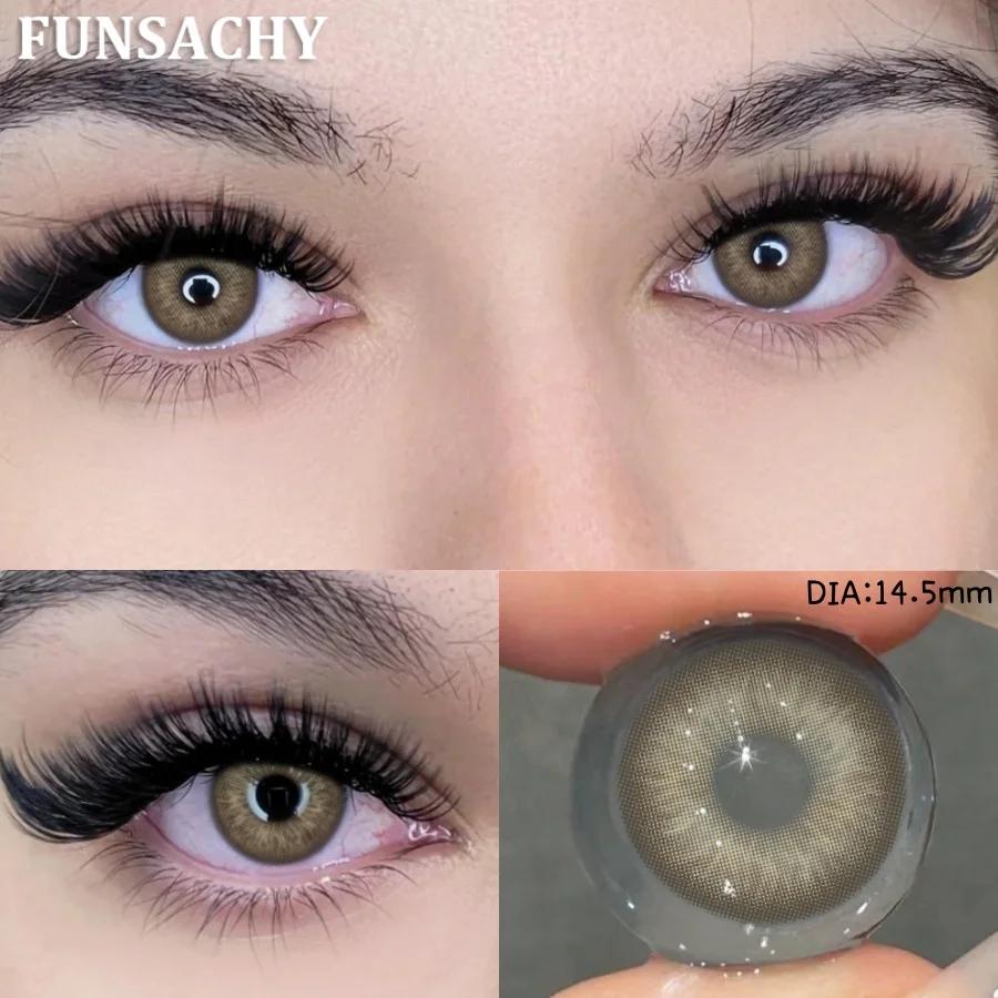 FUNSACHY Colored Contact Lenses Yearly Brown Lens for Eyes Makeup Beauty Green Color Lenses Fashion Grey Pupils Contacts 2Pcs