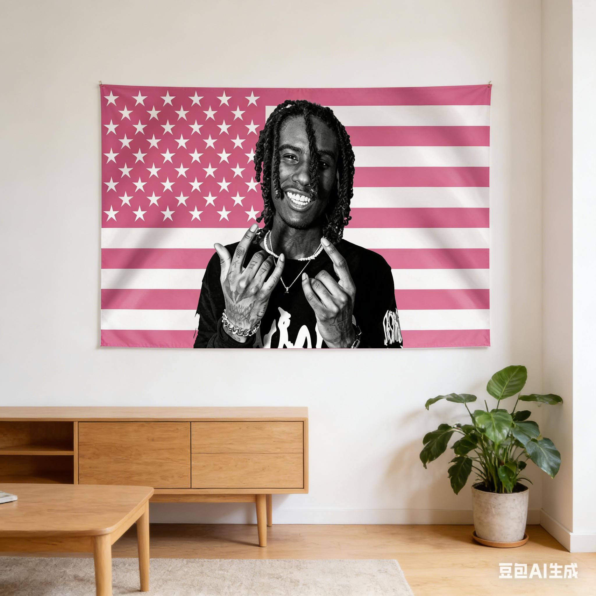 

Певец OsamaSon Розовый Флаг США Гобелен Хип-Хоп Рэпер Фотопечать Настенное Полотно Для Общежития Спальни Игровой Комнаты Вечеринки Клуба Декор 74x94cm(29x37in)