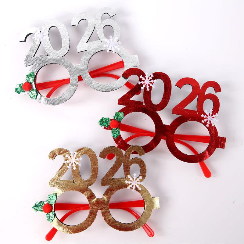 2026 Christmas Glasses Gold-Foil Cloth Snowflake Star New Year Photo Props For Party Decor