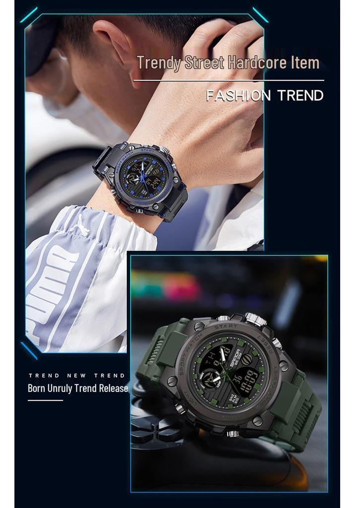 Sanda Teen's Waterproof Dual Display Sports Watch with Luminous Alarm