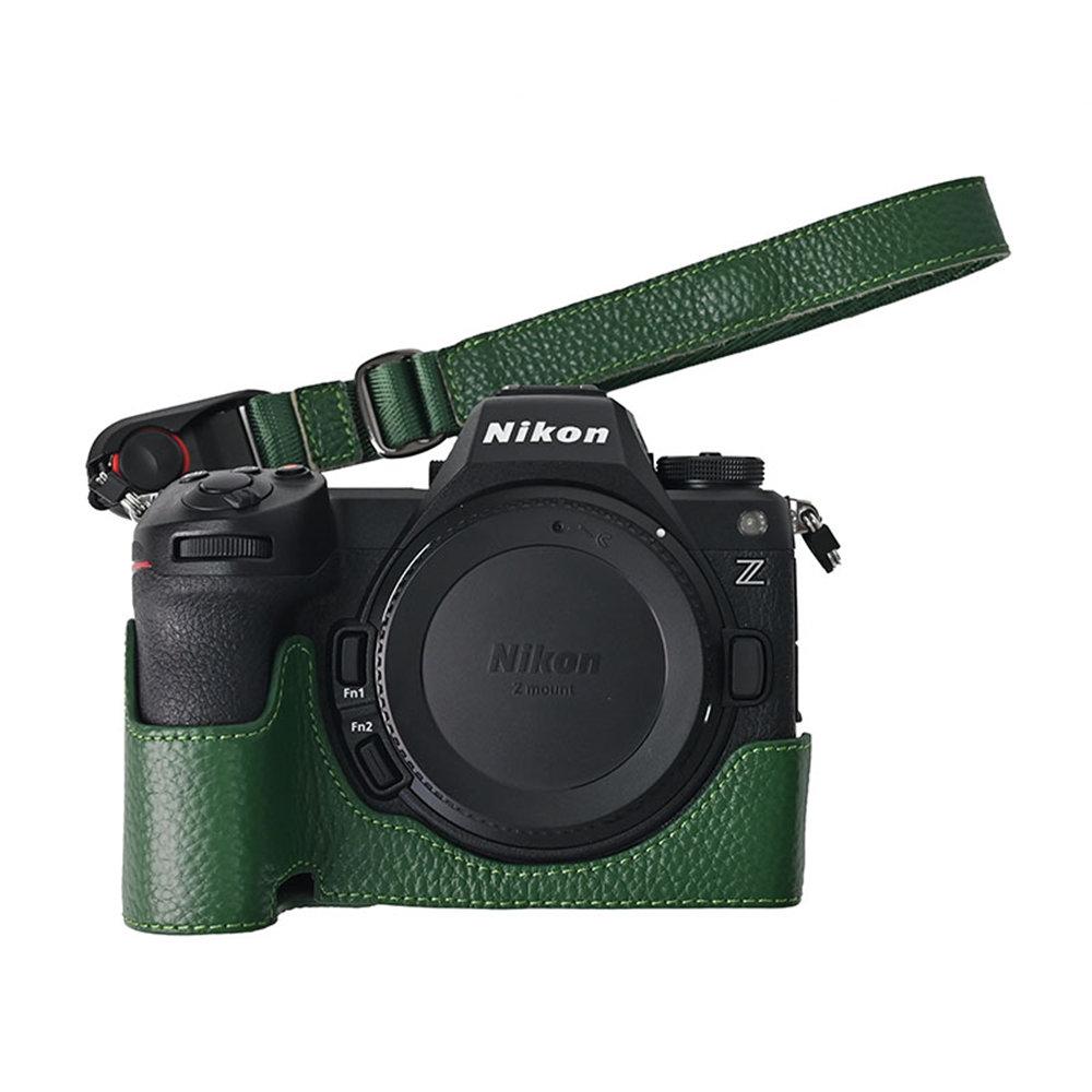 Z 6III Litschi-Leder Echtes Leder Kamera Halbkörperhülle Für Nikon Z6III Z63 Akkuöffnung Bodenabdeckung Mit Riemen