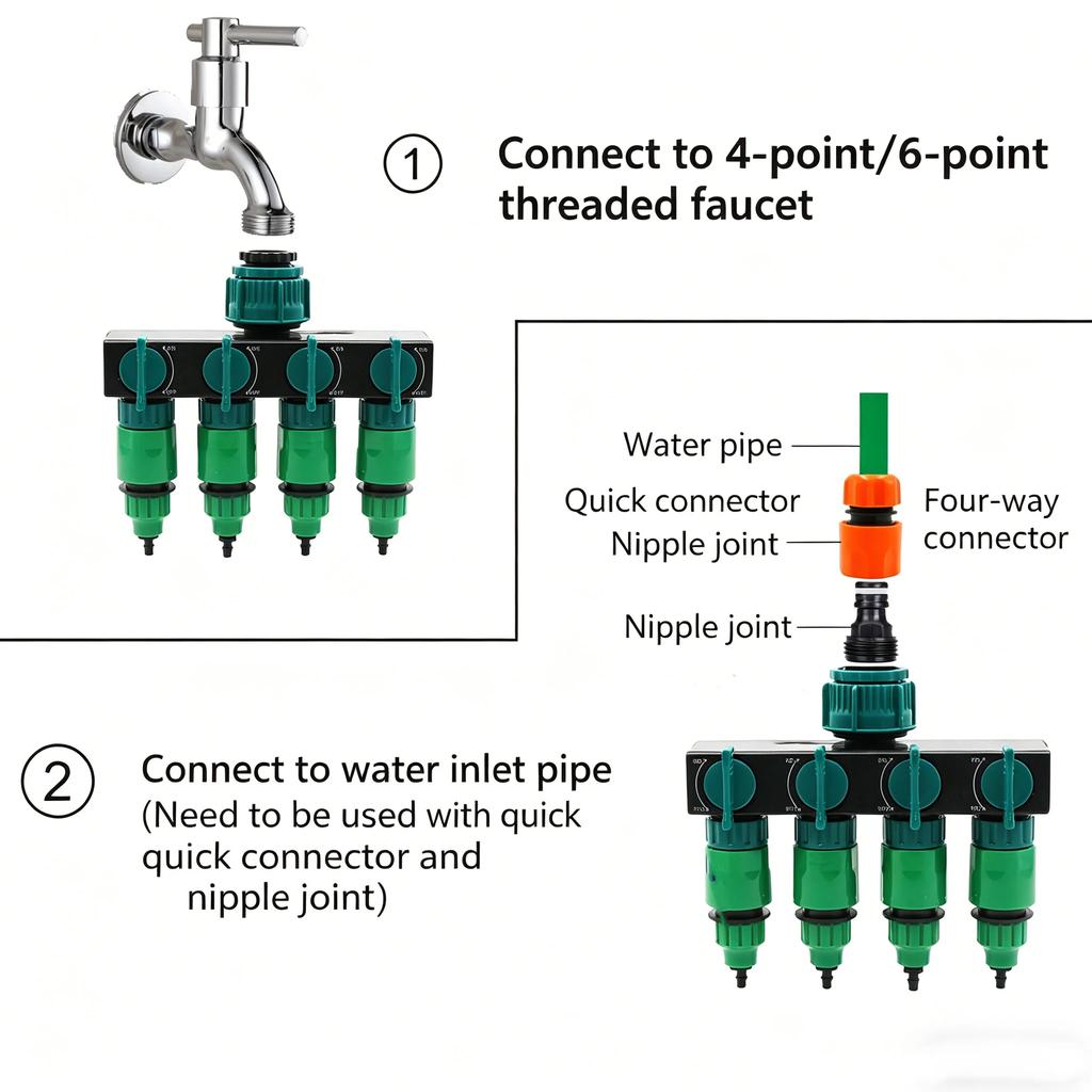 Faucet Connector Garden Accessories Water Distributor 4 Way Watering Supplies Irrigation Fittings Tool Hose Splitter System Home
