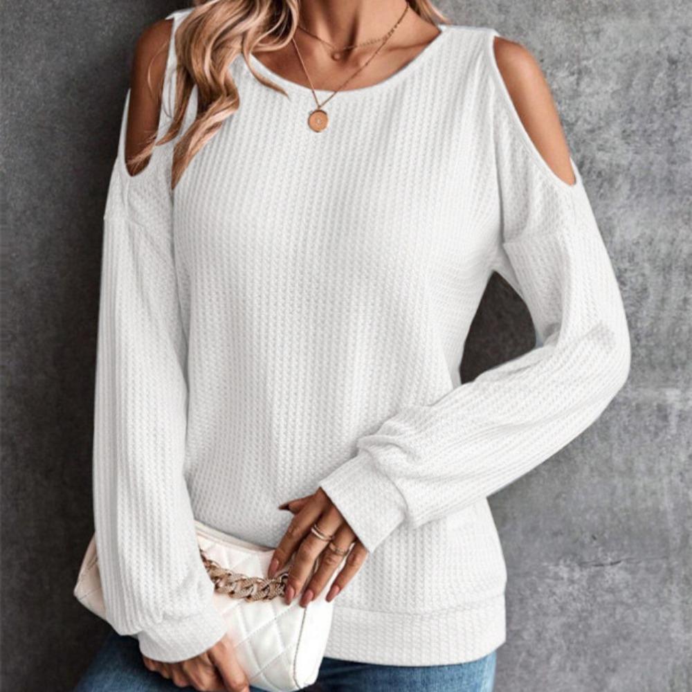 GMXIA Women's Fashion Casual Summer Solid Color Print Long Sleeve O-Neck Blouses & Shirts