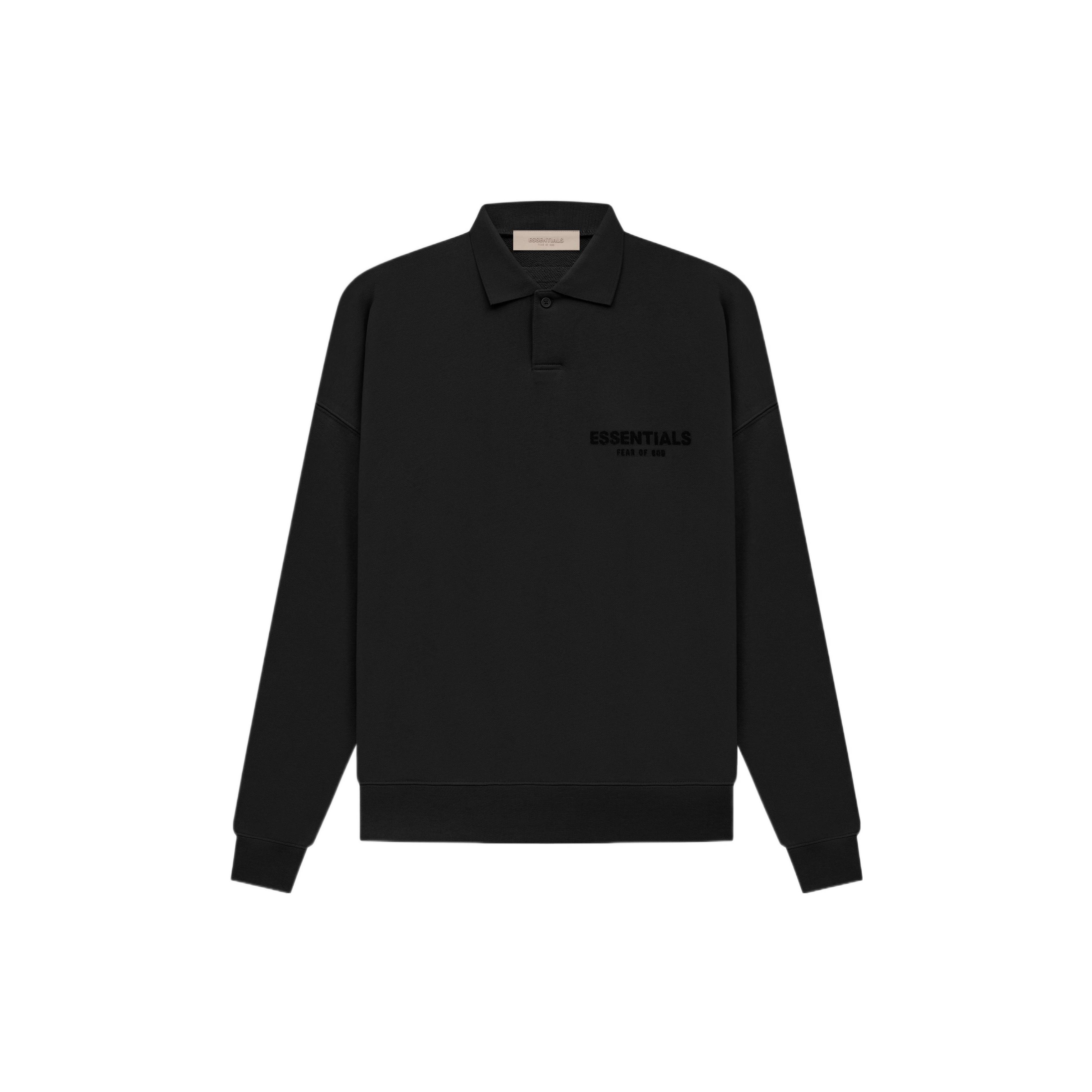 Fear of God Essentials Ss22 Long Sleeve Polo Stretch Limo Solid Color Logo Flocked Long Sleeve Polo Shirt Unisex Black FOG-SS22-415 M