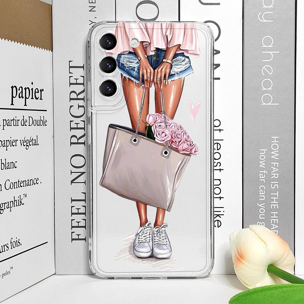 

Fashion Girls Phone Case for Samsung Galaxy S22 S23 S24 S20 Plus Ultra S21 FE S25 5G Transparent Soft TPU Cover Shockproof Funda Samsung S24 Plus