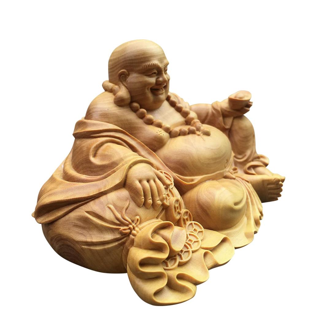 Lhyxuuk Hotei Feng Shui Maitreya Bodhisattva Buddha Holz Reichtum Gutes Wachstum Finanzielles Innenraum Ornament, Waren, Statue, Hoteis Lächeln, Schnitzerei,