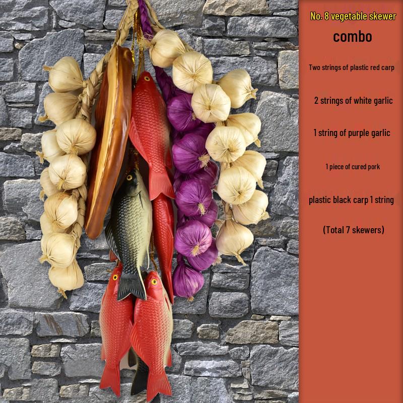 Simulated Vegetable Skewers Garland with Red Peppers, Garlic, and Peanuts for Farmhouse Decoration