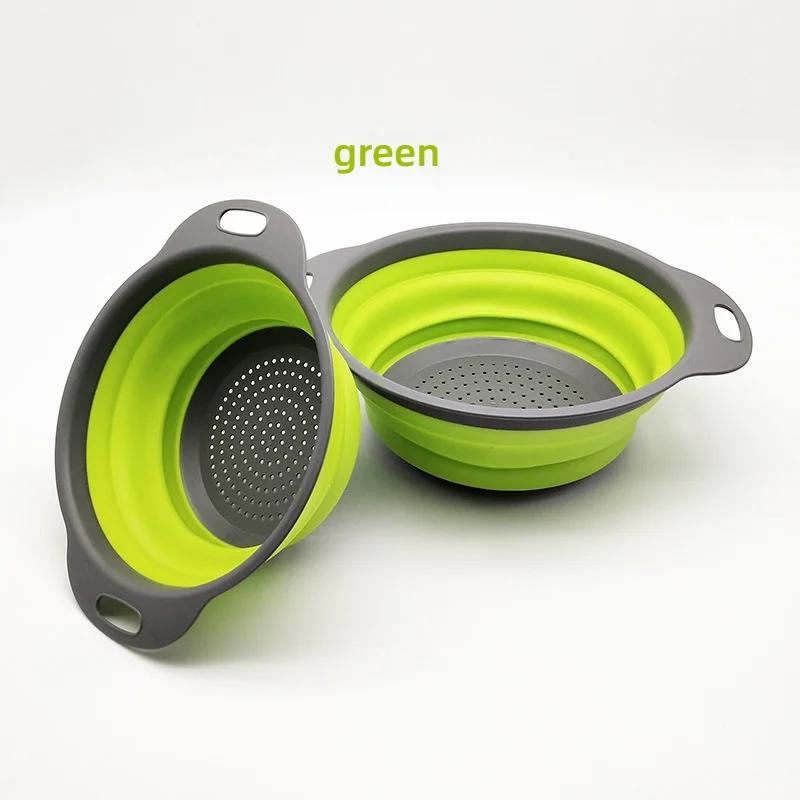 

1/2 шт. Силиконовая круглая складная корзина для мытья овощей и фруктов, дуршлаг, сито, складная сушилка, кухонный инструмент S зелёный