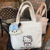 New Kitty Cartoon Lunchbox Bag Large Capacity Tote Storage Bag Kawaii Corduroy Handbag Cute Small Wrist Bag Anime Women Bag