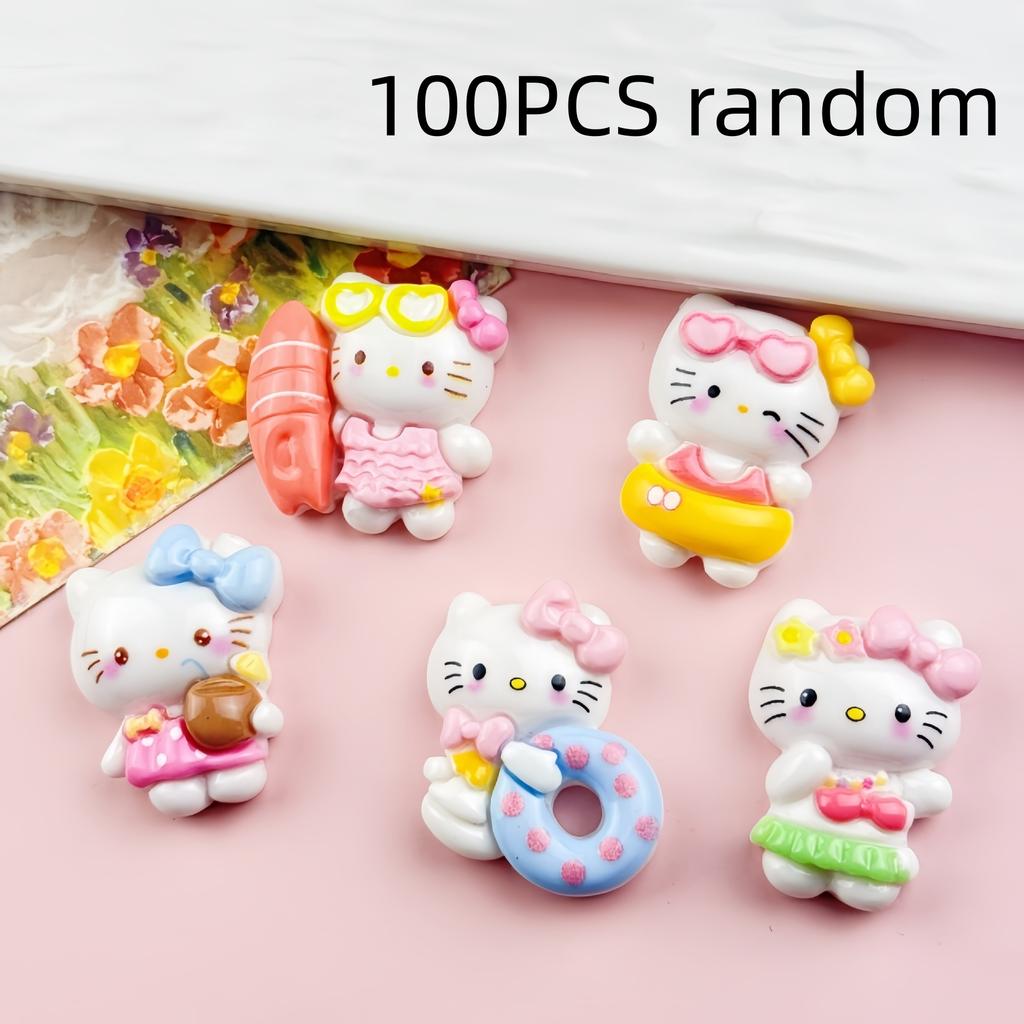 20/100PCS Cartoon DIY Cream Gel Summer Beach Kitten Resin Accessories Phone Case Hair Clip Refrigerator Sticker Luggage Water Cu