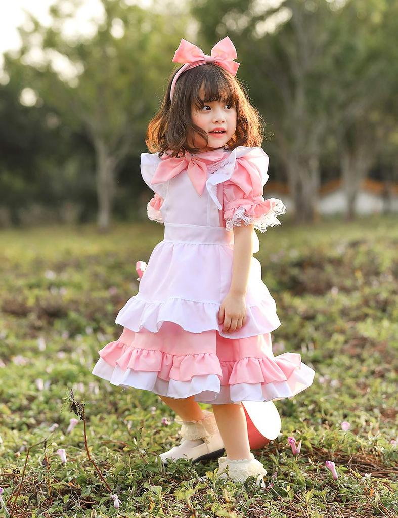 YUEEI Maid Costume for Kids, Alice, Halloween, Cosplay, Fancy Dress, Girls, One Piece, Short Sleeve, Long Sleeve, Cute, Party, Event, Performance