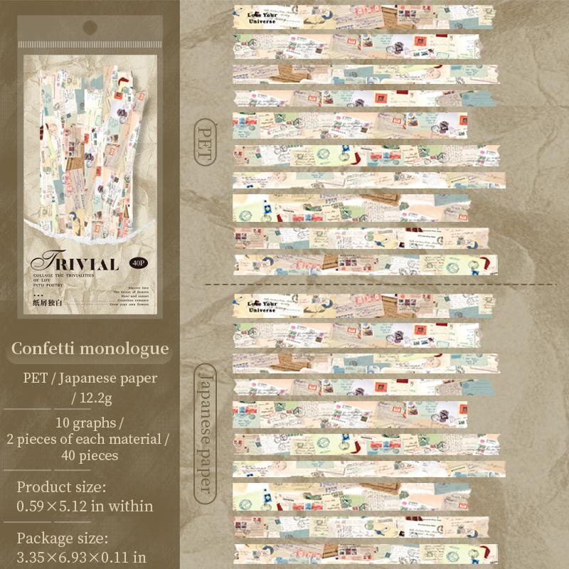 

PET Washi Paper Dual Material Long Strip Sticker Bag Art Manuscript Text Pattern Sticker Creative Hand Account DIY Decoration