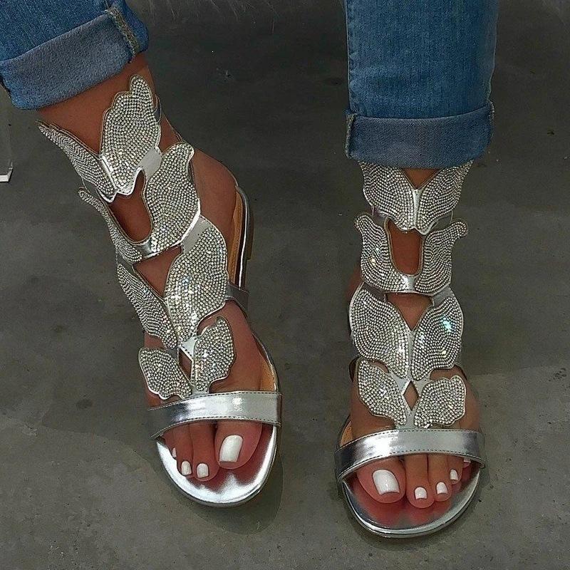 Flat Bottom Rhinestone Women's Sandals Buckle Large Size Fashion Wish