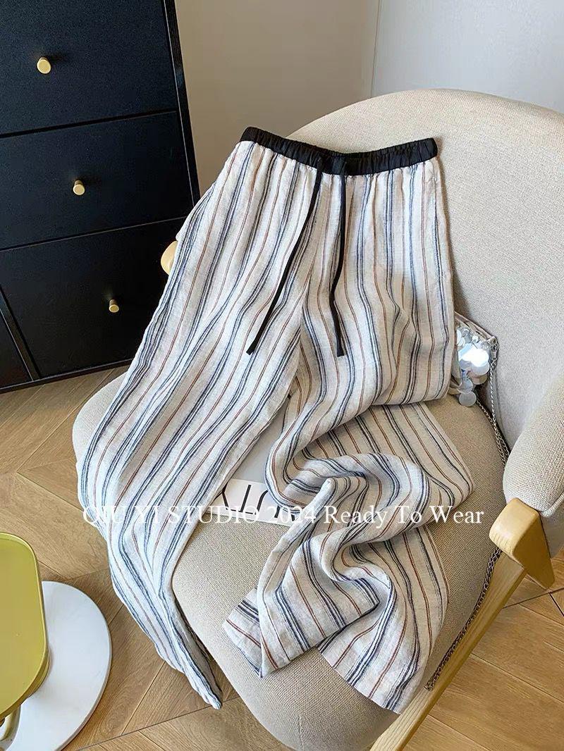 Nanyou Women s Summer Linen Wide-Leg Drawstring Pants - Casual Straight Leg Style Medium