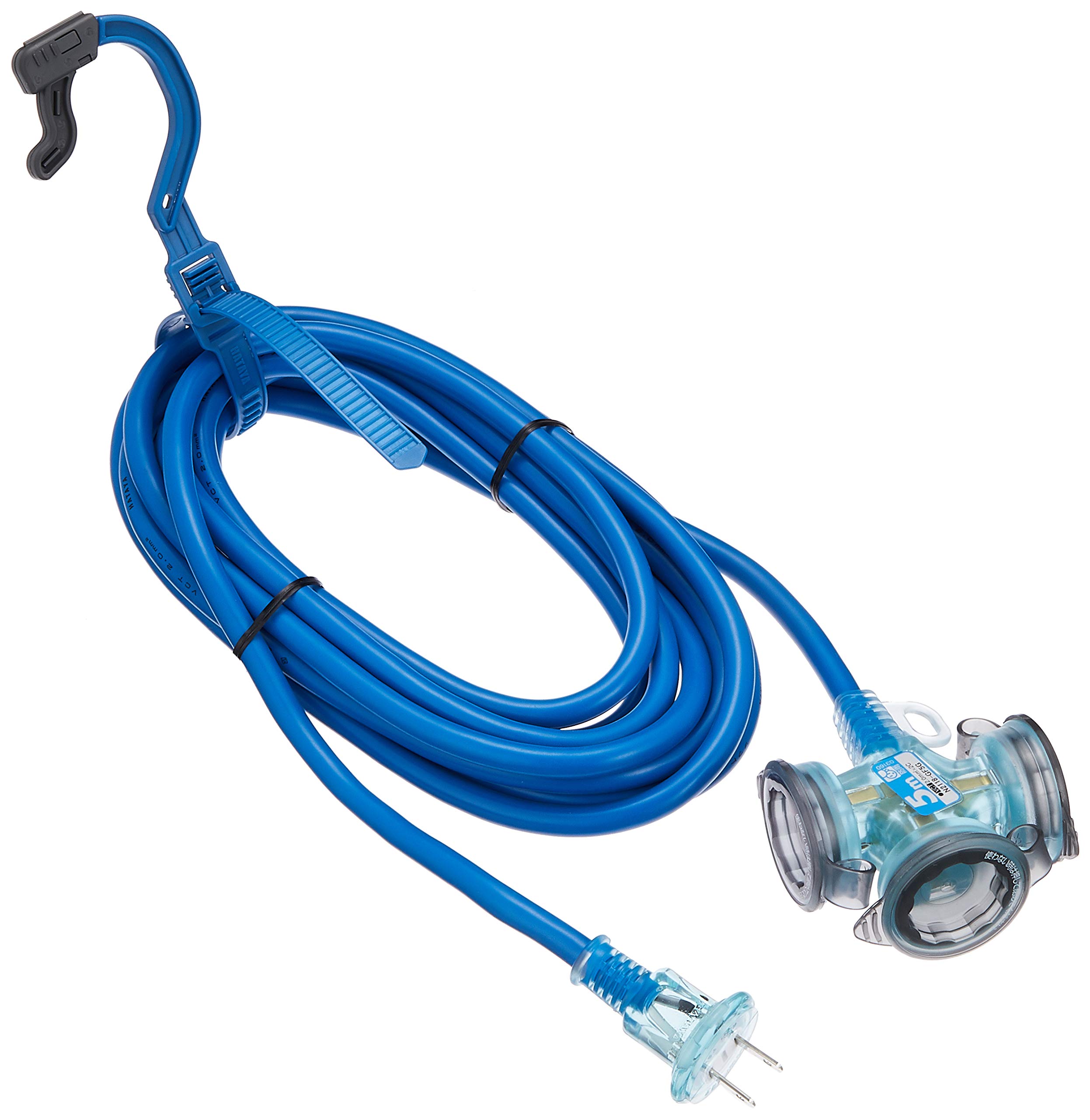 

Hataya FX-053-B 2-Pin Extension Cord, 100V, 5m Cord, 2.0mm Thickness, 3 Outlets, Waterproof Outlet Caps, Built-in Pilot Light, Exband, for Home and