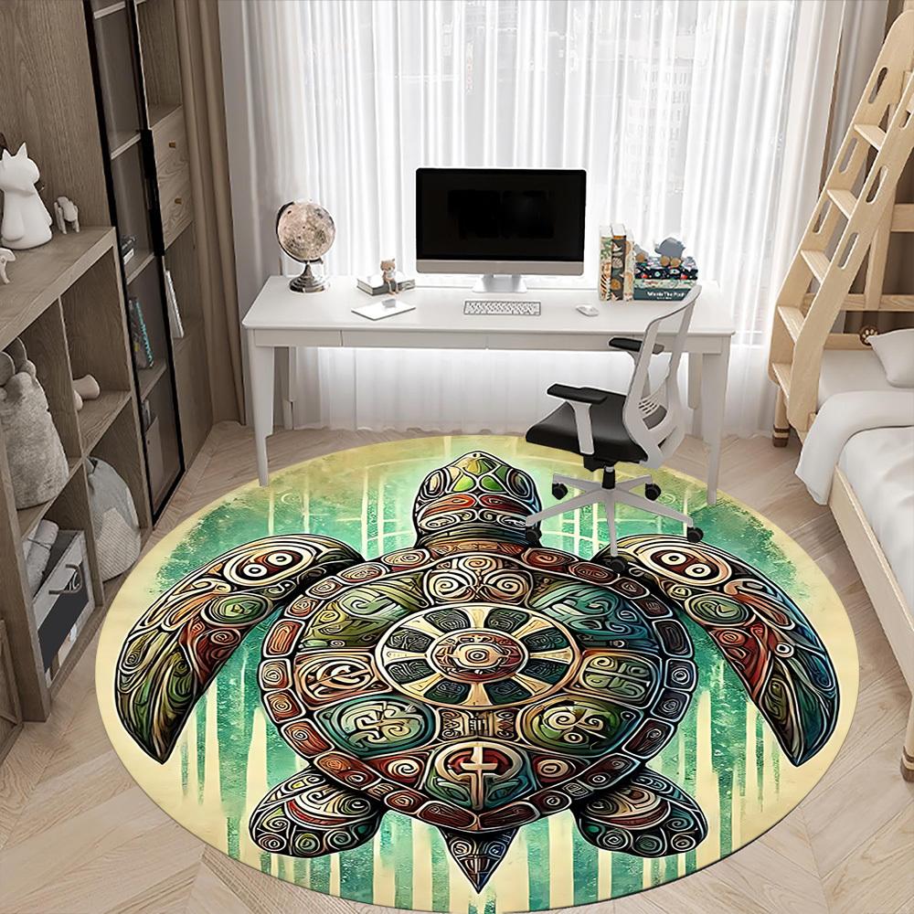 1pc Turtle Artwork Chair Carpet for Office Non-Slip, Machine Washable Rug for Office, Room - Holiday Decor, Machine Made Yy251016106